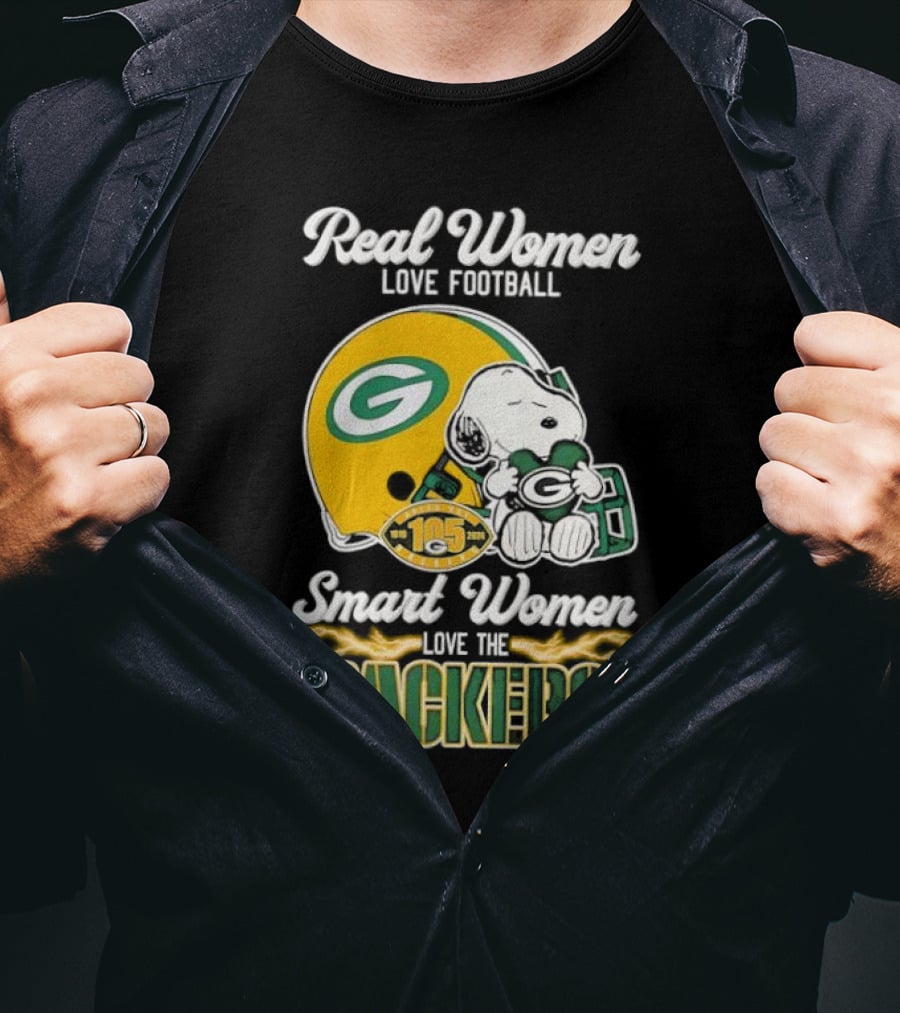 Snoopy Real Women Love Football Smart Women Love The Packers Green Bay Helmet T-Shirt