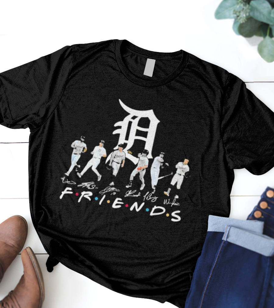 FRIENDS Detroit Tigers Players Signatures D Logo White Jerseys T-Shirt