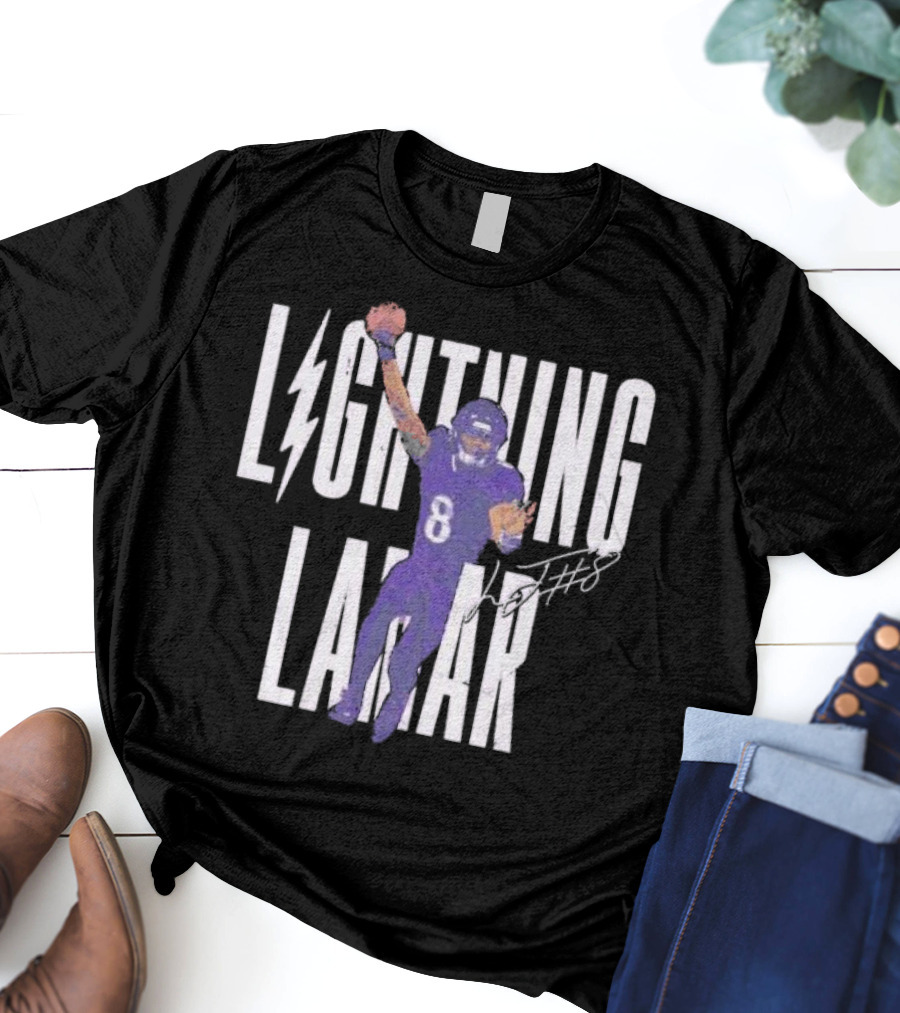 Lamar Jackson Lightning Baltimore Ravens Touchdown Signature T-Shirt