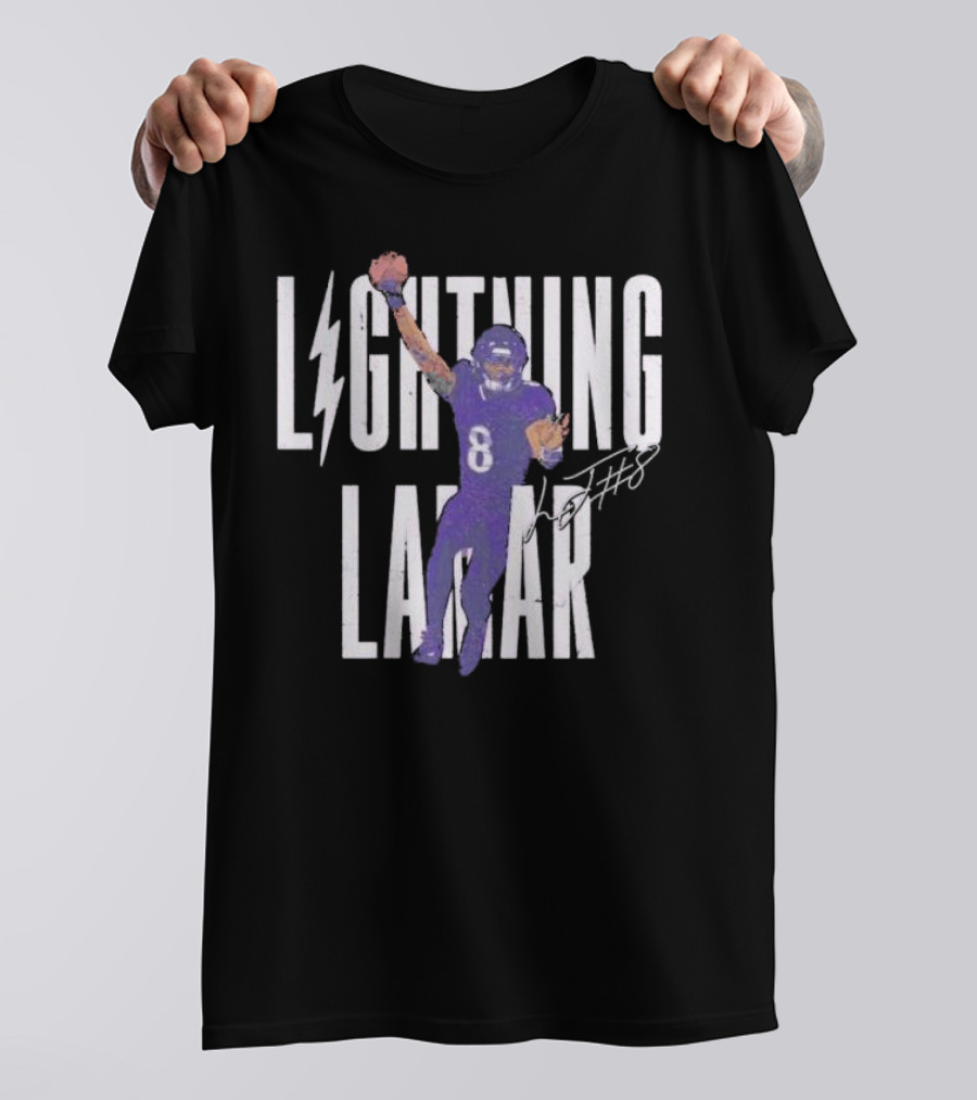 Lamar Jackson Lightning Baltimore Ravens Touchdown Signature T-Shirt