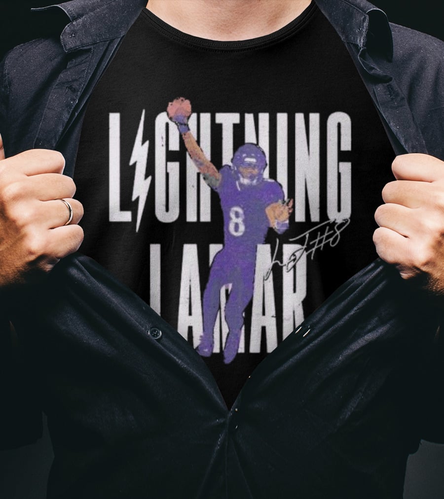 Lamar Jackson Lightning Baltimore Ravens Touchdown Signature T-Shirt