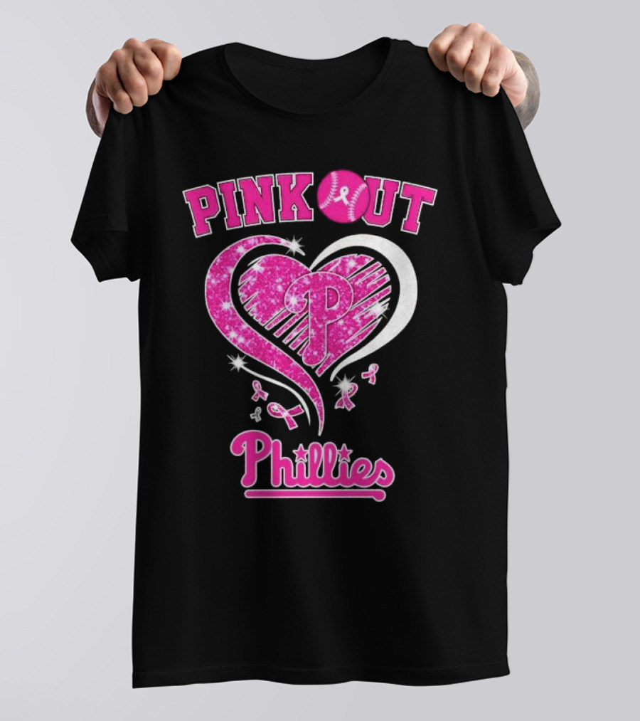 Philadelphia Phillies Pink Out Breast Cancer Heart T-Shirt