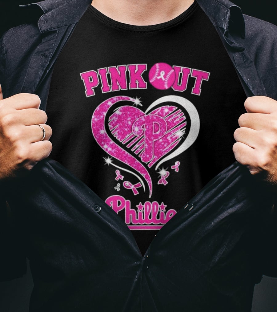 Philadelphia Phillies Pink Out Breast Cancer Heart T-Shirt