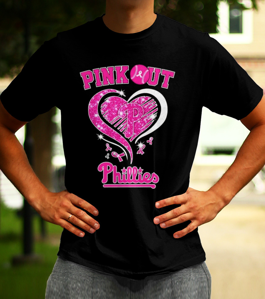 Philadelphia Phillies Pink Out Breast Cancer Heart T-Shirt