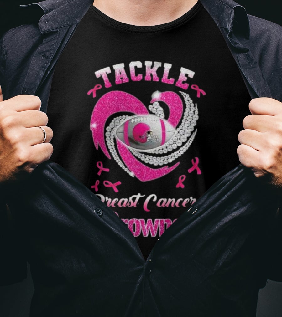 Tackle Breast Cancer Browns Pink Ribbon Football T-Shirt