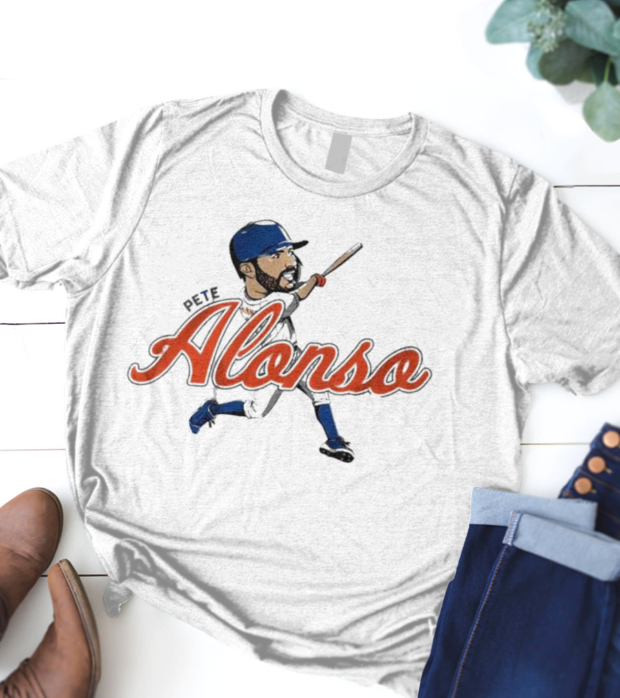 Pete Alonso New York Mets Caricature Baseball Swing T-Shirt