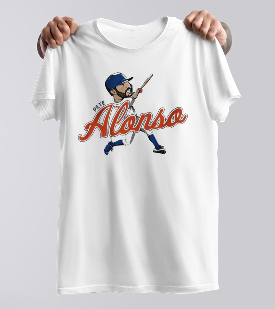 Pete Alonso New York Mets Caricature Baseball Swing T-Shirt