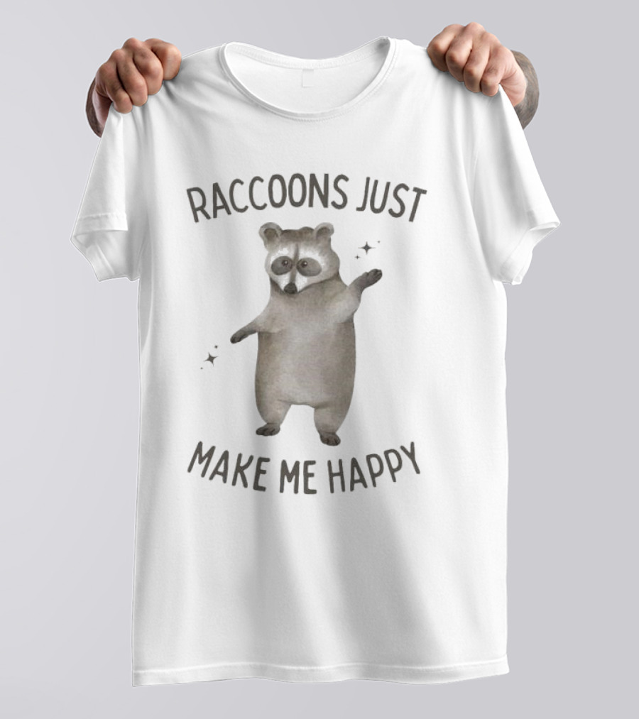Raccoons Just Make Me Happy Cute Dancing Raccoon With Stars T-Shirt