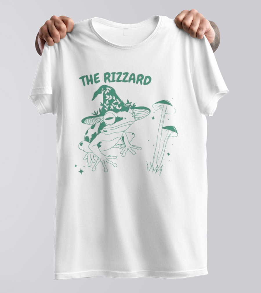 The Rizzard Mage Frog With Magic Hat And Mushrooms T-Shirt