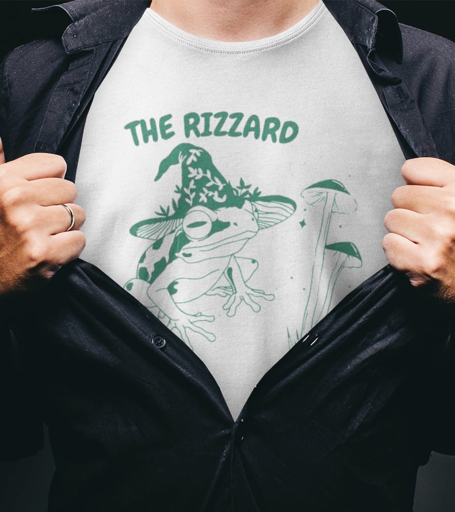 The Rizzard Mage Frog With Magic Hat And Mushrooms T-Shirt