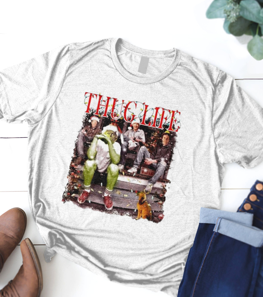 Thug Life Grinch Friends Christmas Dog Scene T-Shirt