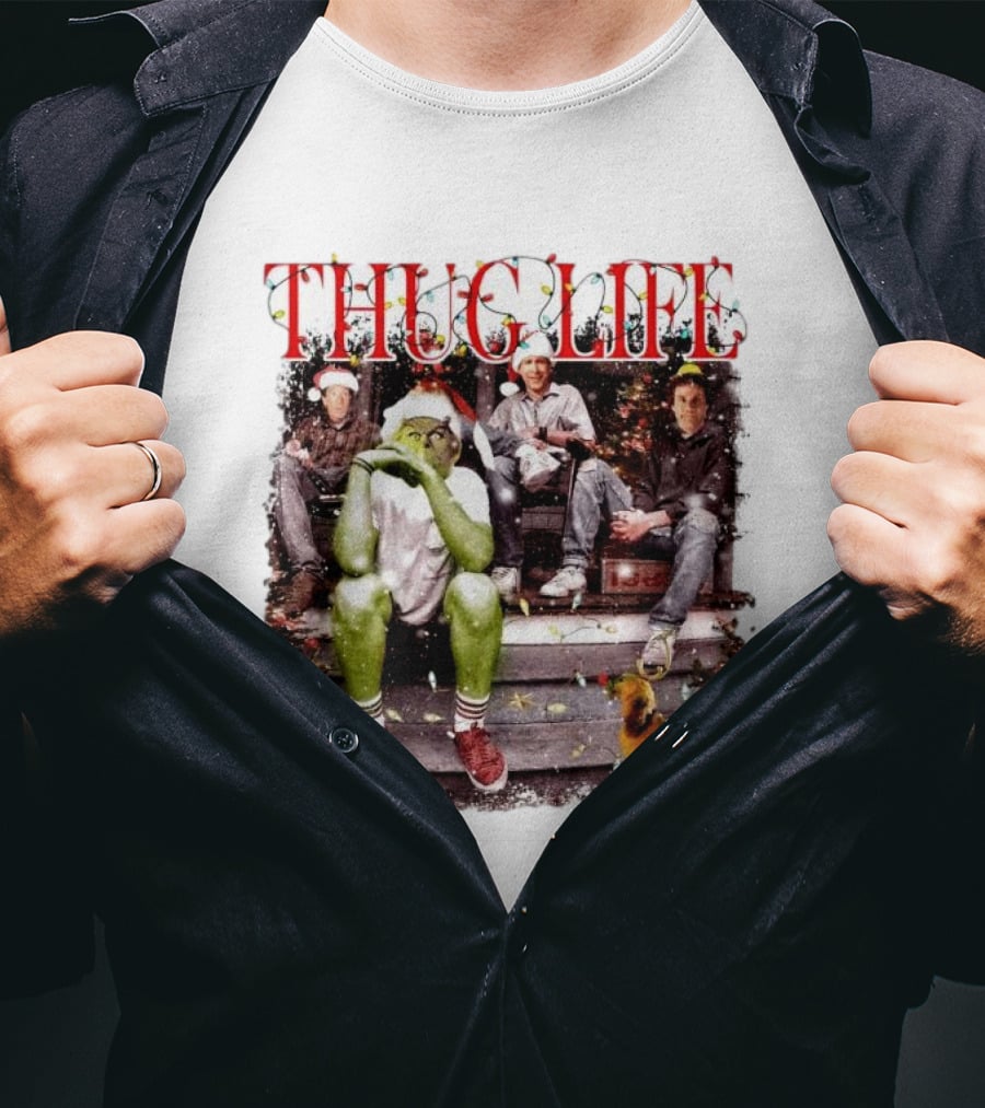 Thug Life Grinch Friends Christmas Dog Scene T-Shirt