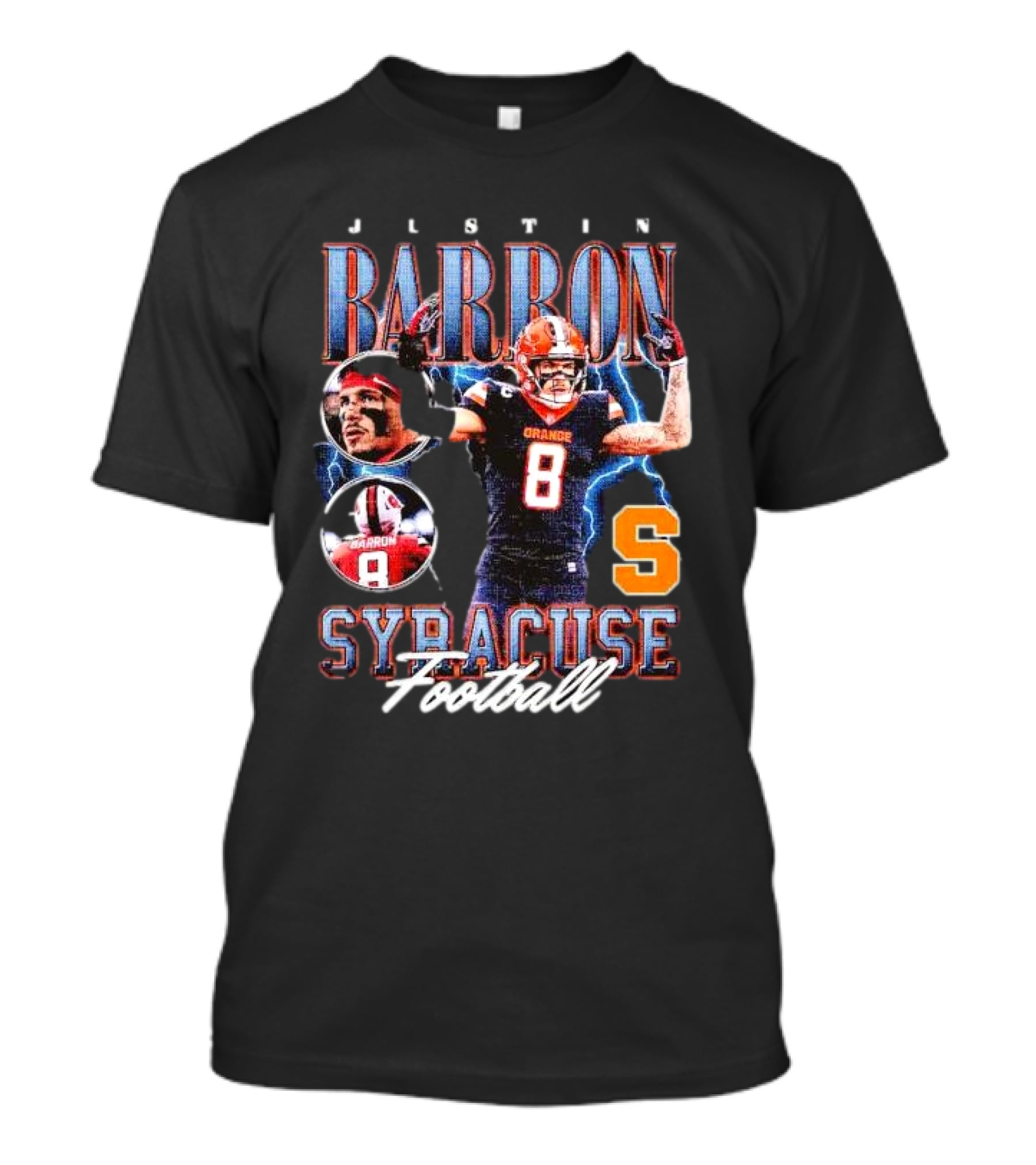 J L S T I N Barron Syracuse Orange Football Number 8 Vintage T-Shirt