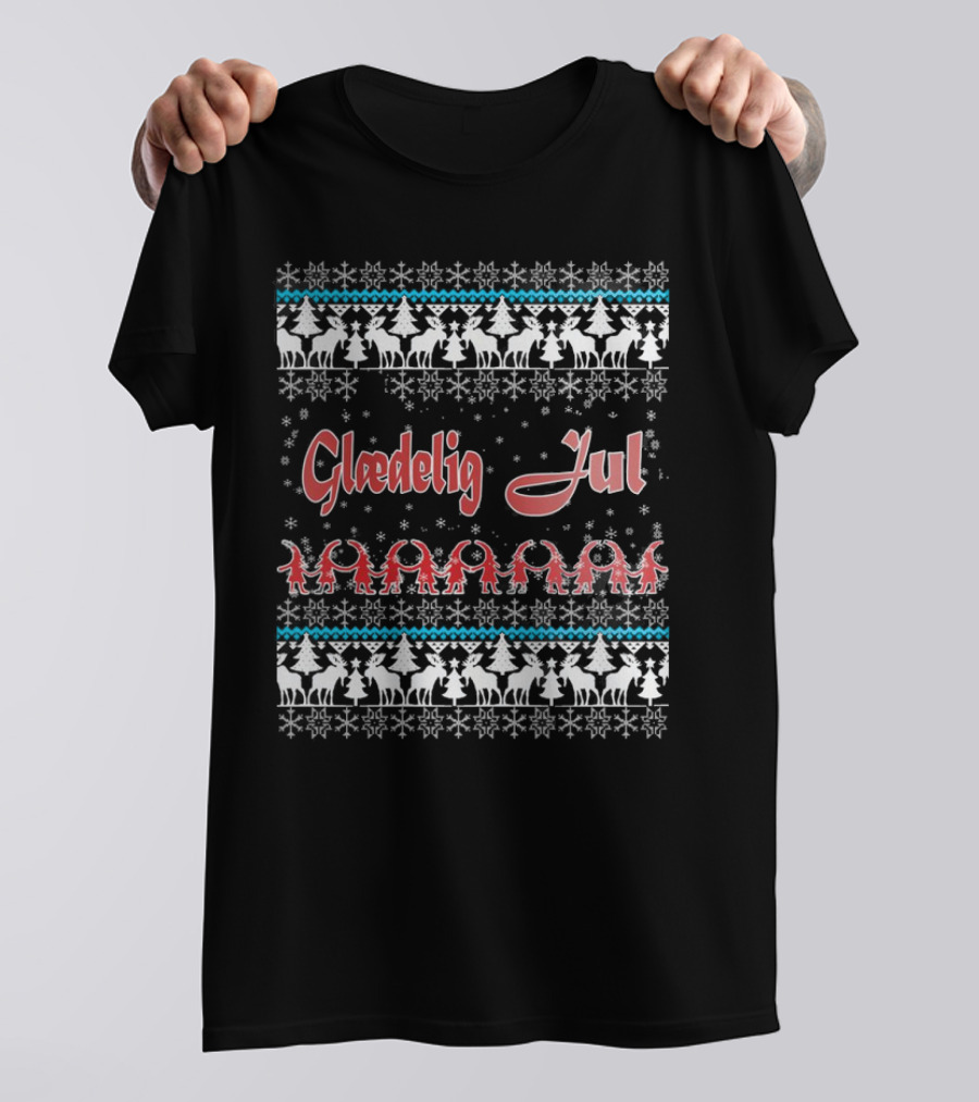 Glædelig Jul Christmas Denmark Snowflakes Trees Nordic T-Shirt