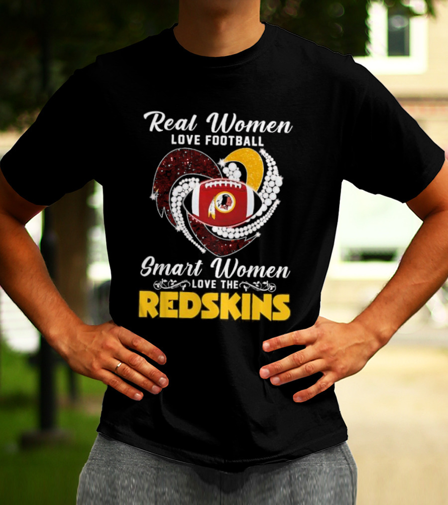 Real Women Love Football Smart Women Love The Redskins Diamond Heart T-Shirt