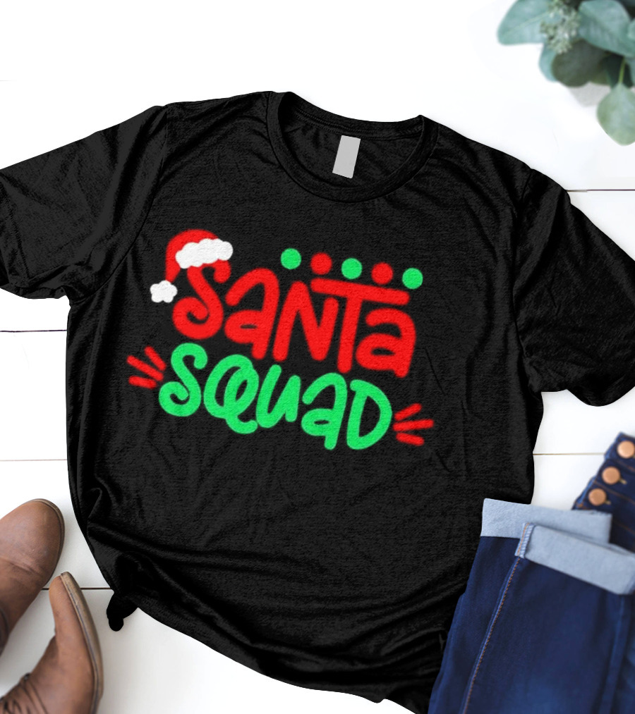 Santa Squad Christmas Red And Green Santa Hat T-Shirt