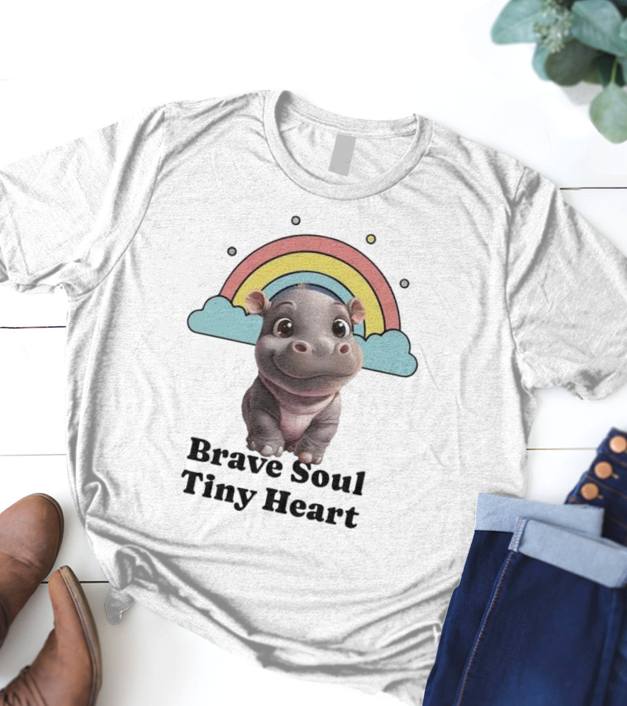 Brave Soul Tiny Heart Hippo With Rainbow T-Shirt