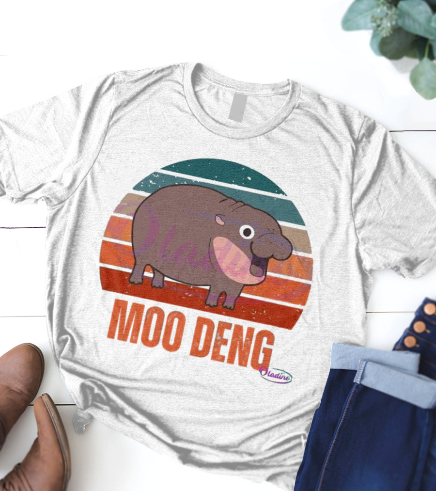 Retro Sunset Moo Deng Pygmy Hippo T-Shirt