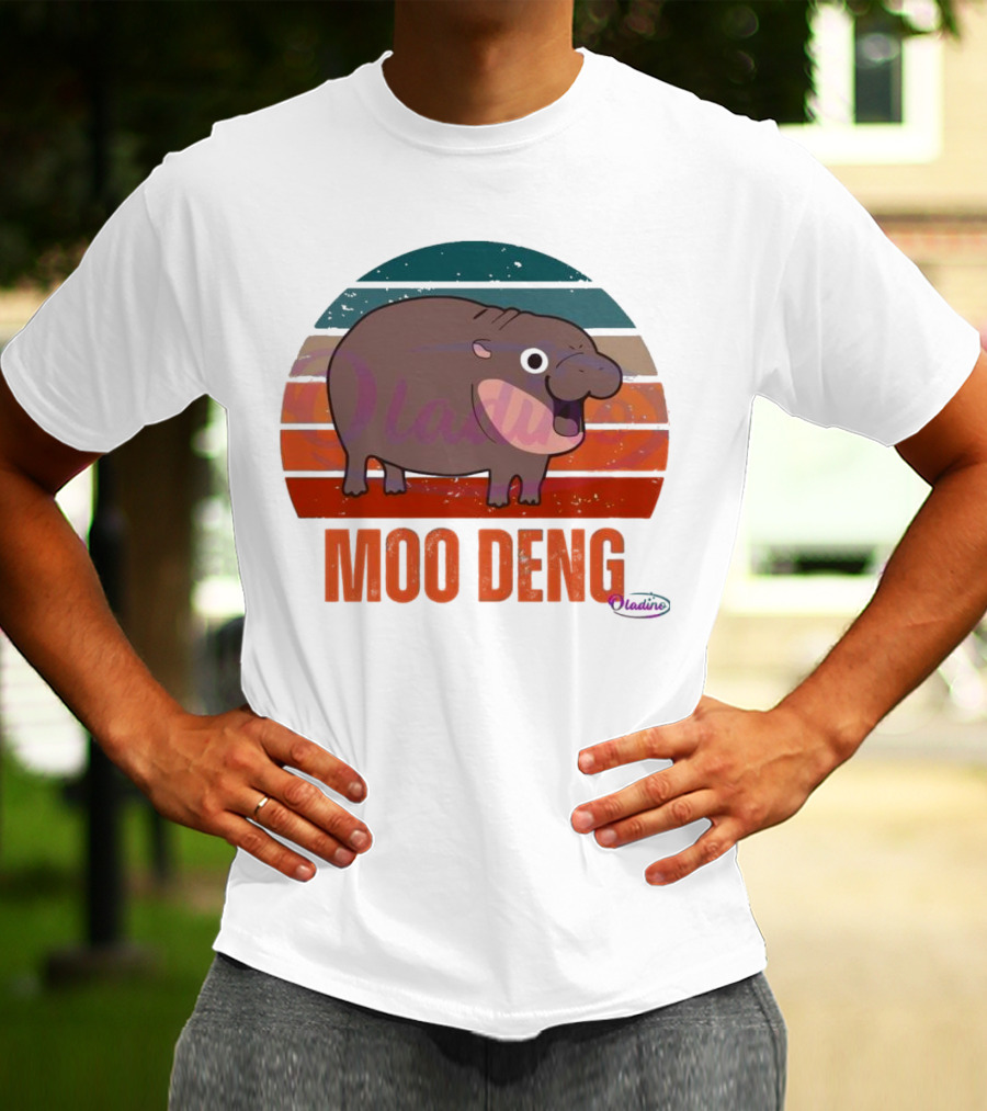 Retro Sunset Moo Deng Pygmy Hippo T-Shirt