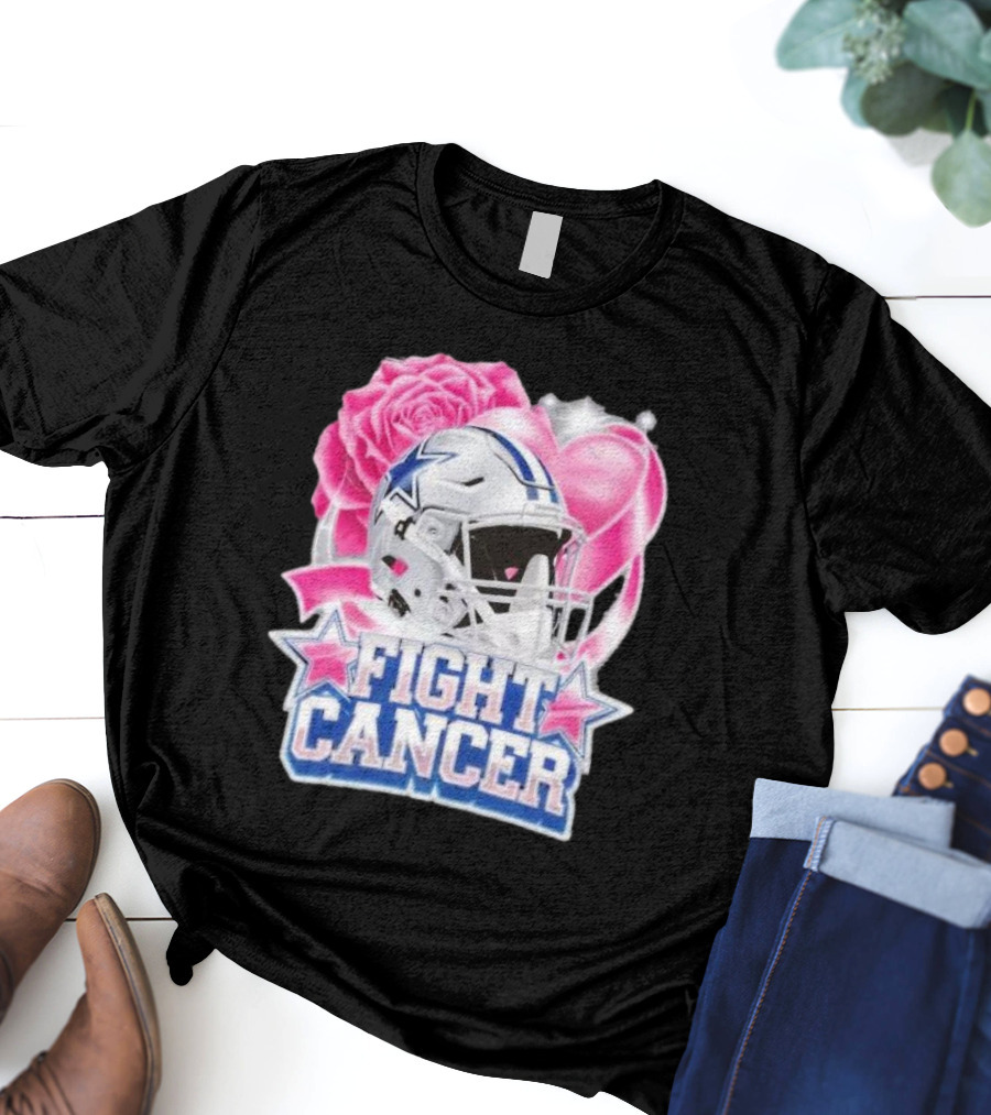 Dallas Cowboys Fight Breast Cancer Awareness Rose Pink Heart Helmet T-Shirt