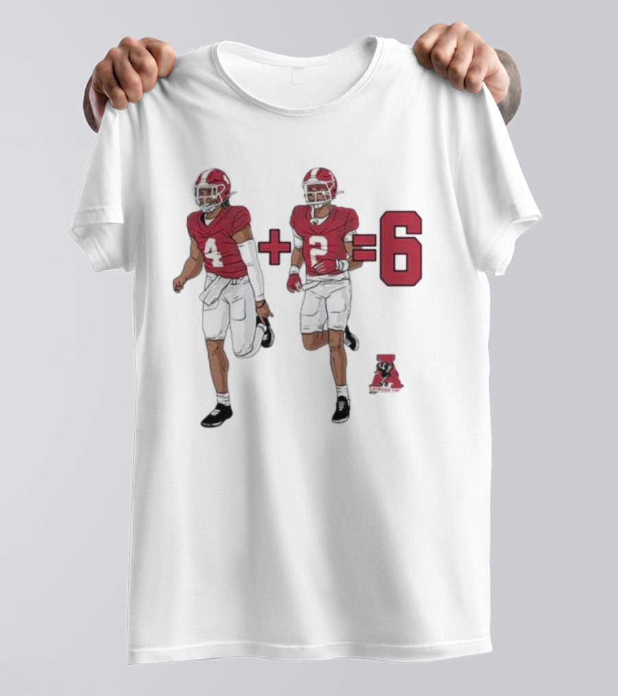 Alabama Crimson Tide Ryan Williams Jalen Milroe 4 + 2 = 6 Cartoon Football Players T-Shirt