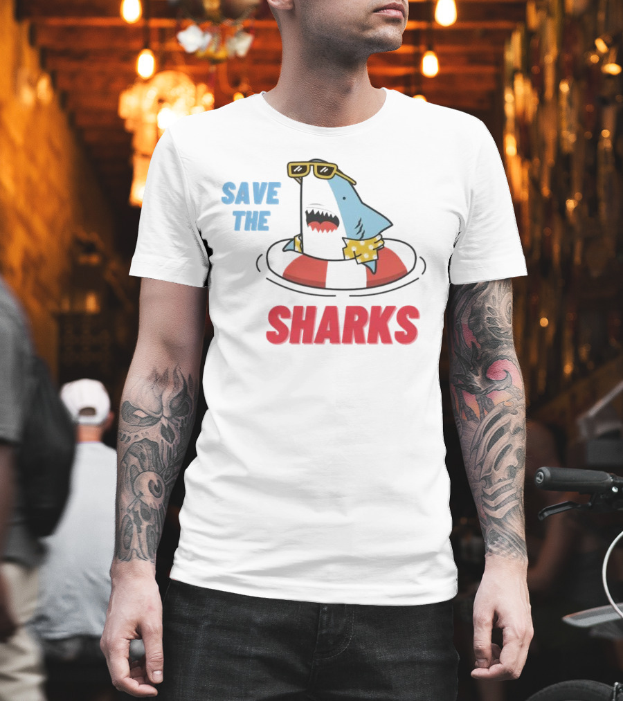 Save The Sharks Sunglasses Summer Float Fun T-Shirt