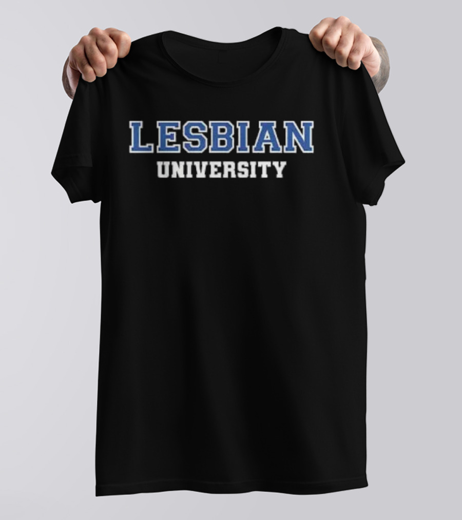 Lesbian University Bold Blue And White Block Text T-Shirt