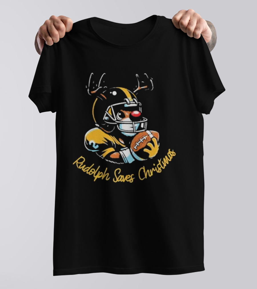 Pittsburgh Steelers Rudolph Saves Christmas Football Reindeer T-Shirt