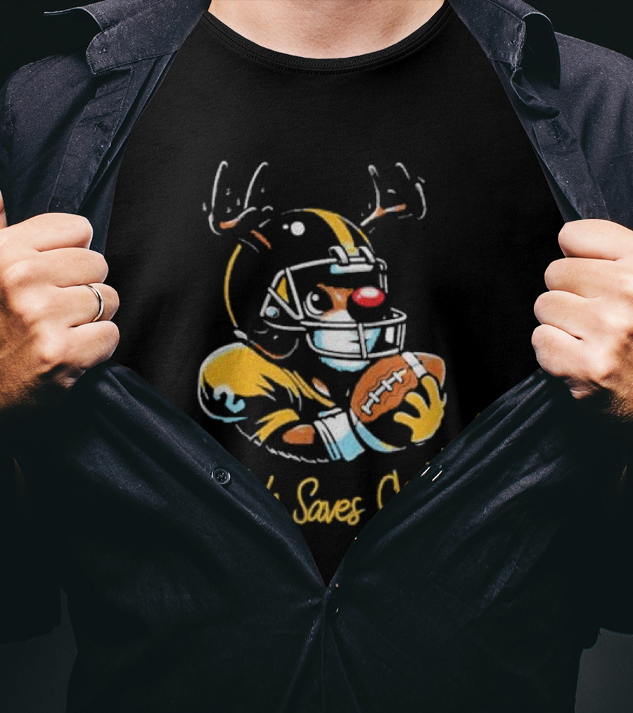 Pittsburgh Steelers Rudolph Saves Christmas Football Reindeer T-Shirt