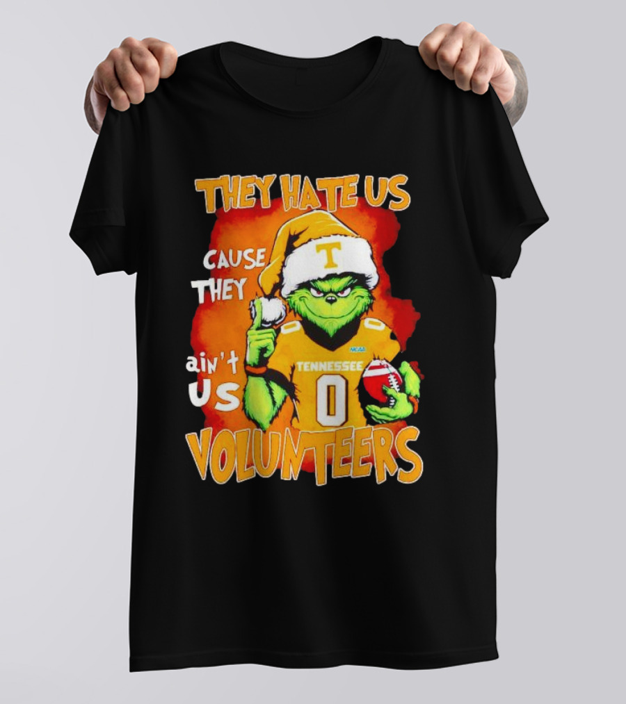 They Hate Us Cause They Ain't Us Grinch Tennessee Volunteers Christmas Football T-Shirt