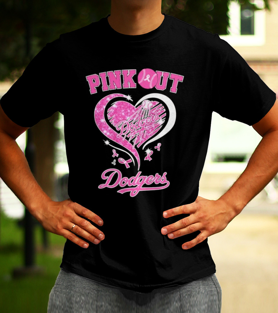 Pink Out Dodgers Heart Breast Cancer Los Angeles T-Shirt