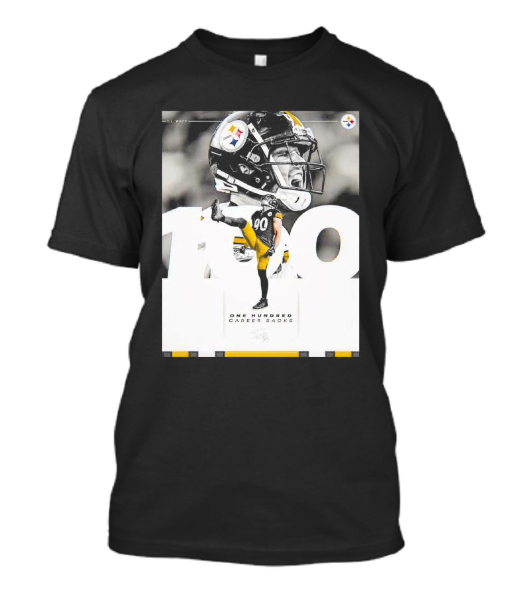 TJ Watt Pittsburgh Steelers 100 Career Sacks Signature T-Shirt