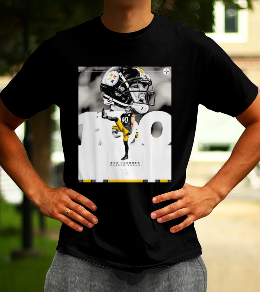 TJ Watt Pittsburgh Steelers 100 Career Sacks Signature T-Shirt