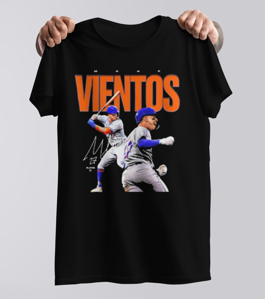 Mark Vientos New York Mets MLB 27 Signature Baseball Action T-Shirt