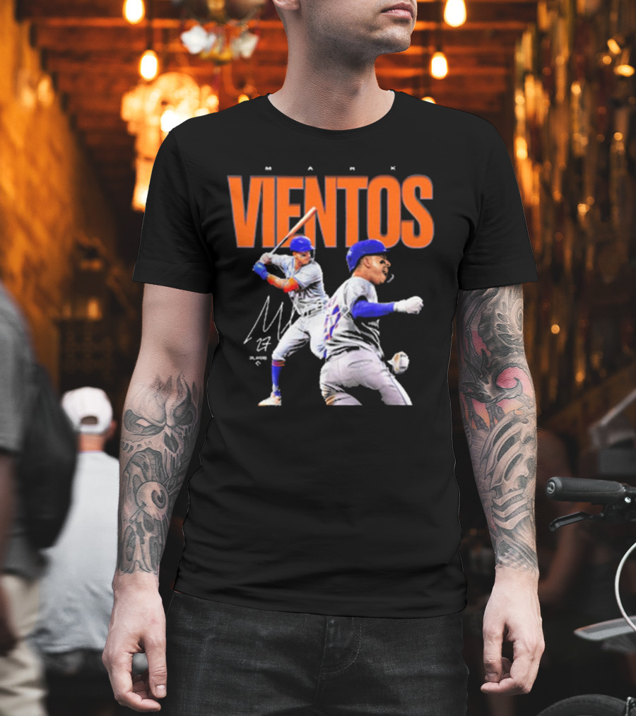 Mark Vientos New York Mets MLB 27 Signature Baseball Action T-Shirt
