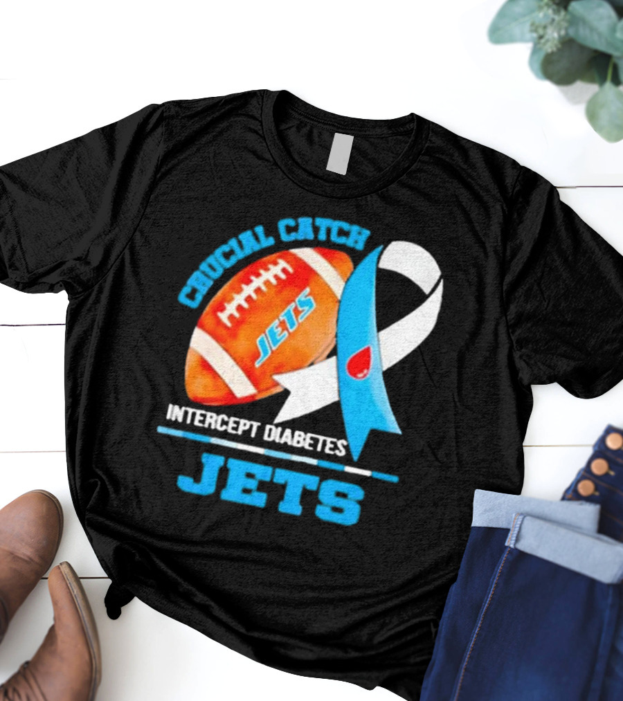 Jets Crucial Catch Football Intercept Diabetes Awareness T-Shirt