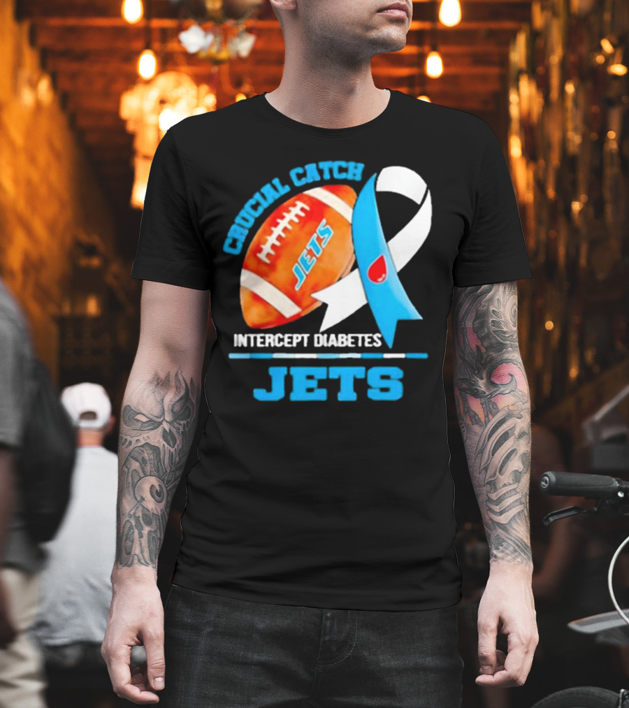 Jets Crucial Catch Football Intercept Diabetes Awareness T-Shirt