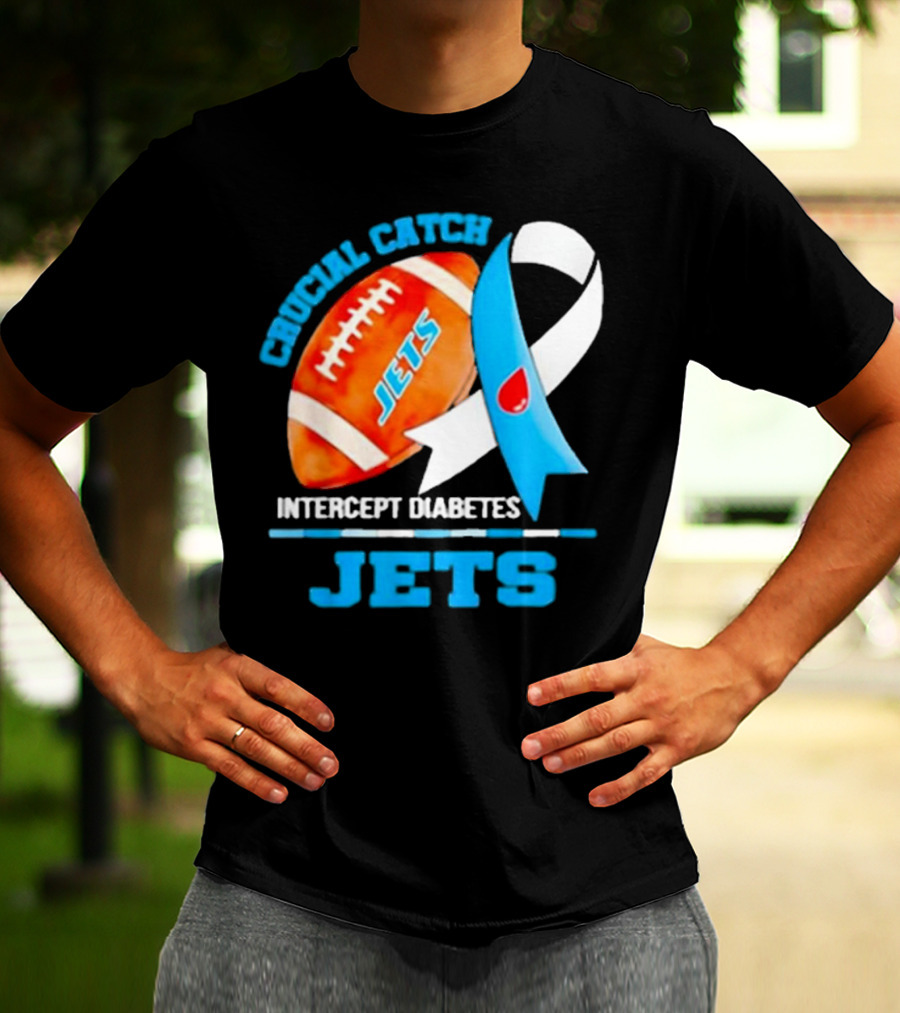 Jets Crucial Catch Football Intercept Diabetes Awareness T-Shirt