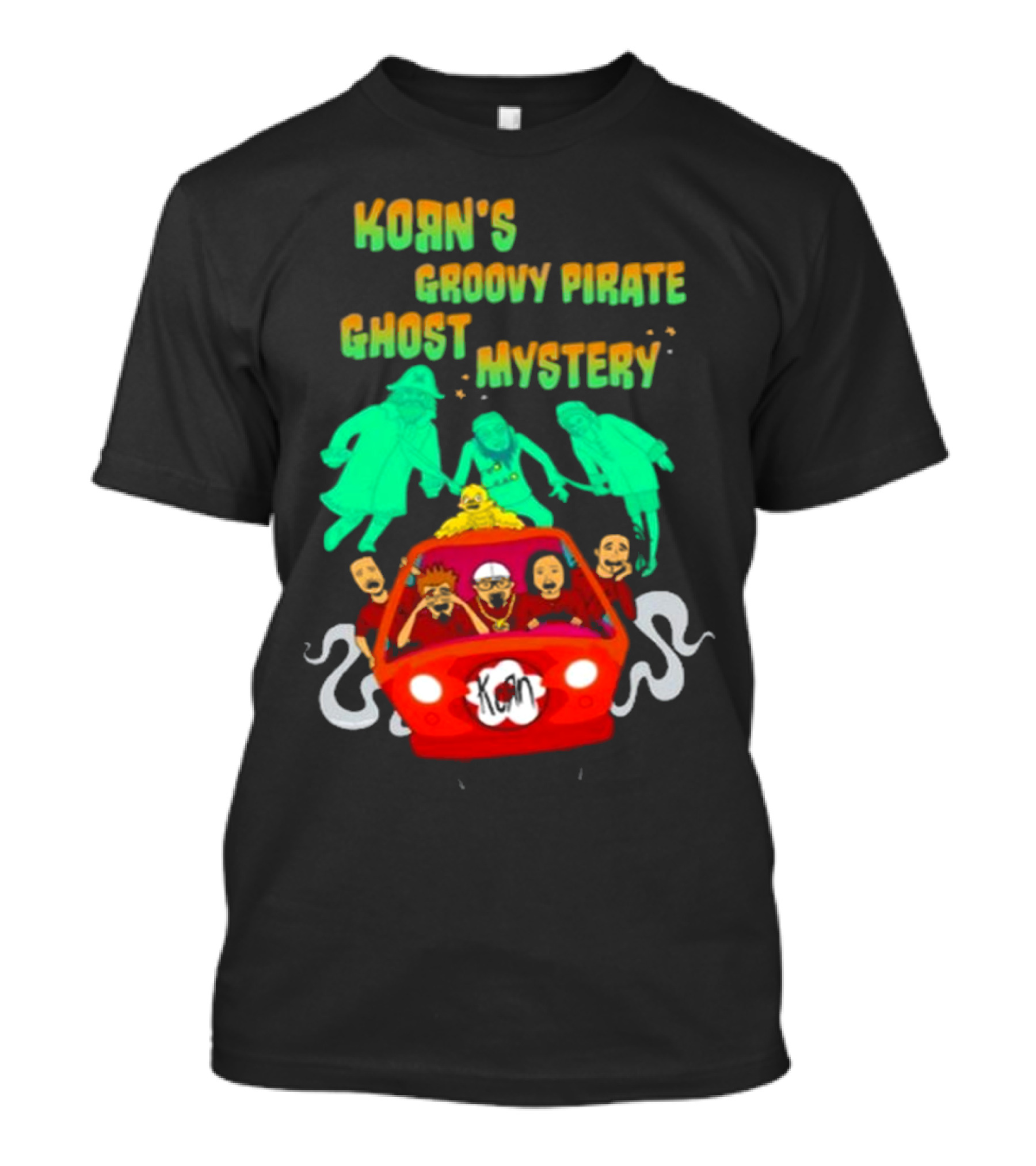 Korn Groovy Pirate Ghost Mystery Band In Red Van With Creepy Specters T-Shirt