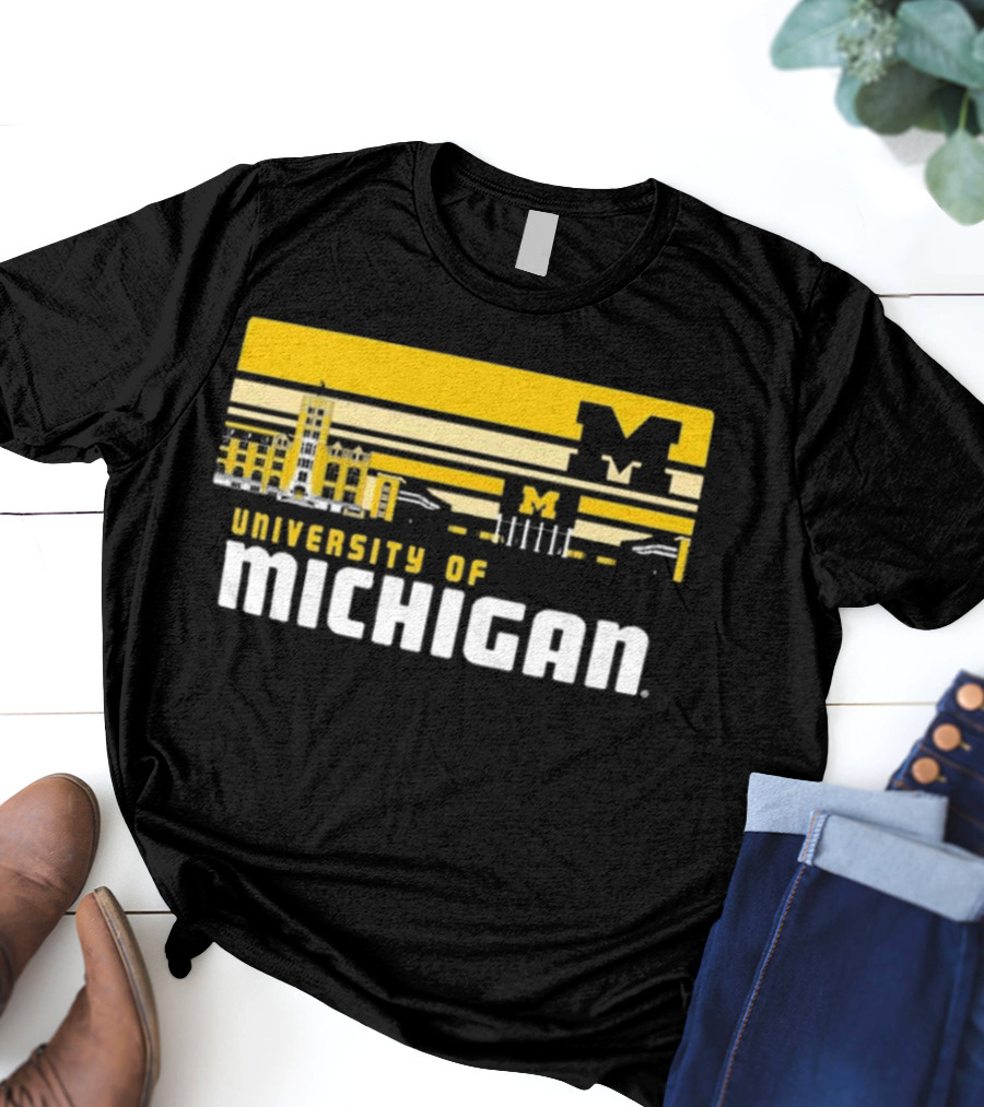 University Of Michigan Wolverines Striped Campus Skyline T-Shirt