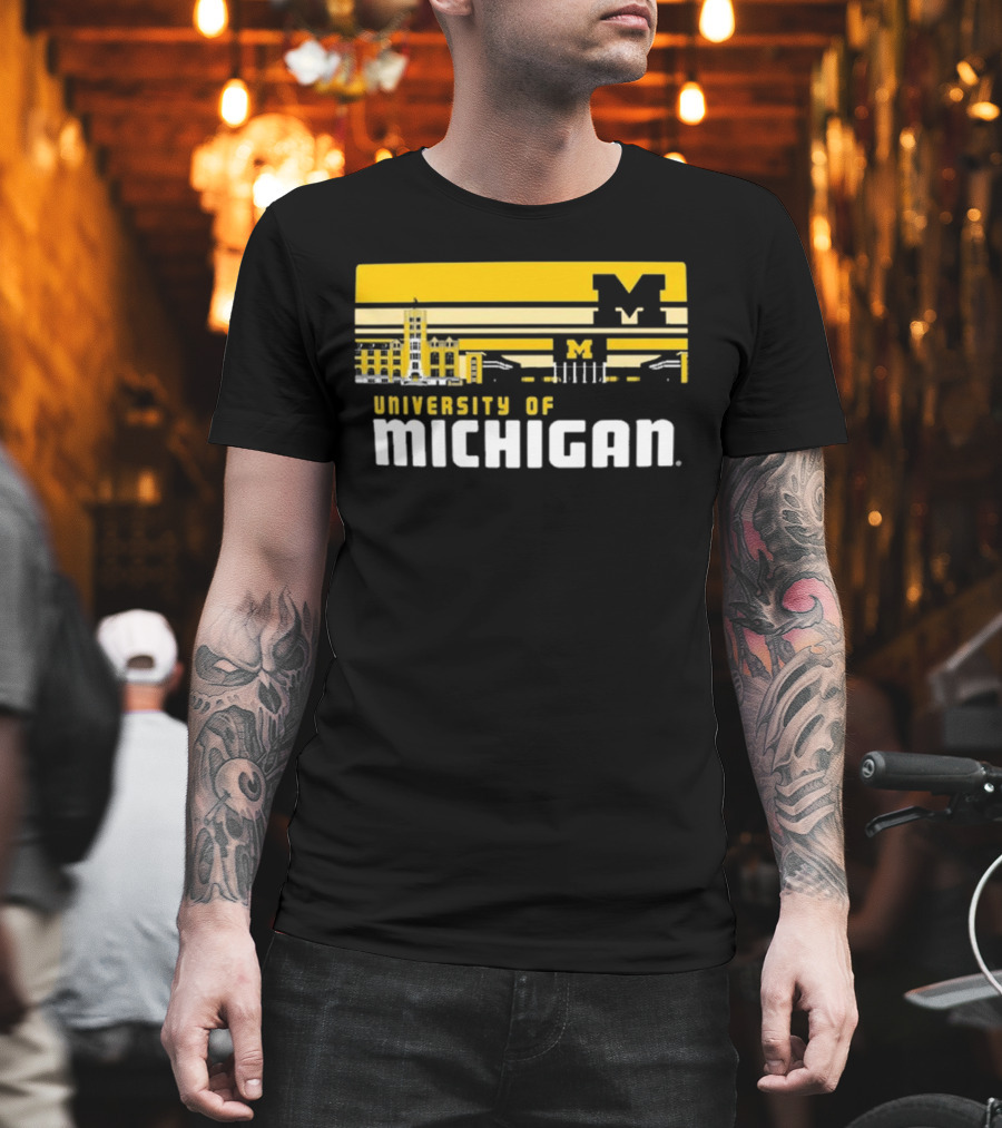 University Of Michigan Wolverines Striped Campus Skyline T-Shirt