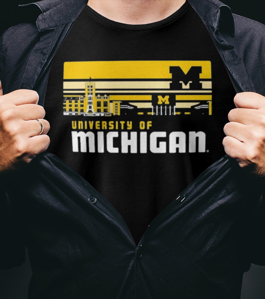 University Of Michigan Wolverines Striped Campus Skyline T-Shirt