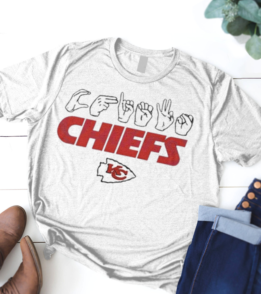 CHIEFS Kansas City Chiefs KC Logo Hand Sign Football T-Shirt
