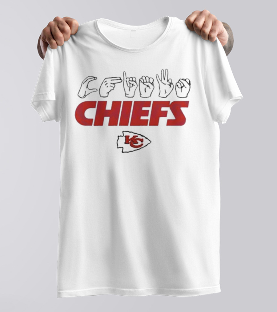 CHIEFS Kansas City Chiefs KC Logo Hand Sign Football T-Shirt