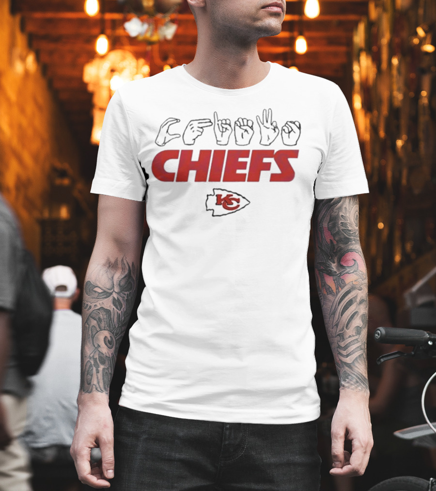 CHIEFS Kansas City Chiefs KC Logo Hand Sign Football T-Shirt