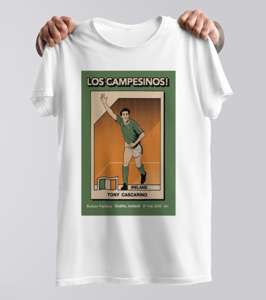 Los Campesinos Dublin Show Featuring Ireland Tony Cascarino Card At Button Factory February 8 2025 T-Shirt