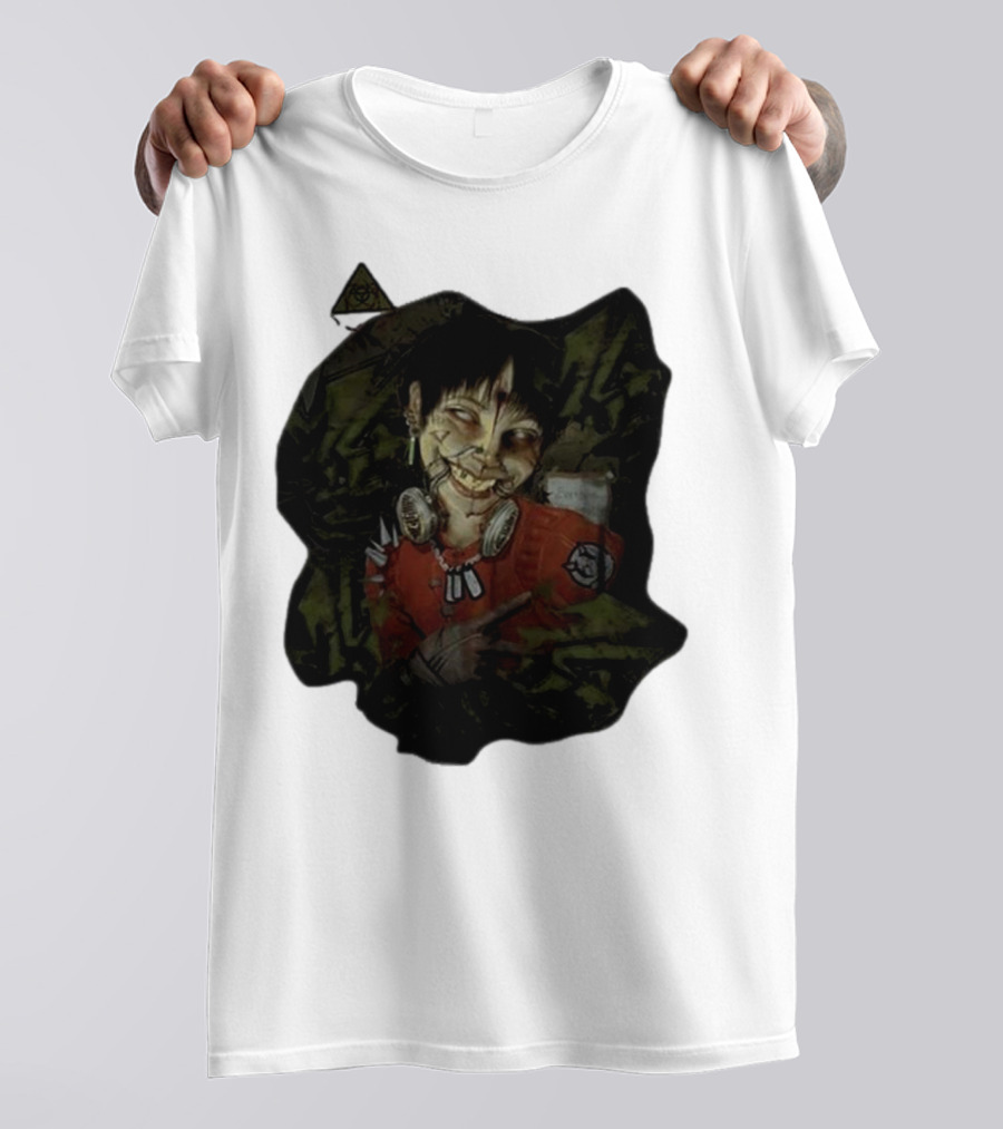 MG Ultra Kid Smiling Masked Figure With Red Outfit And Gas Mask Elements T-Shirt