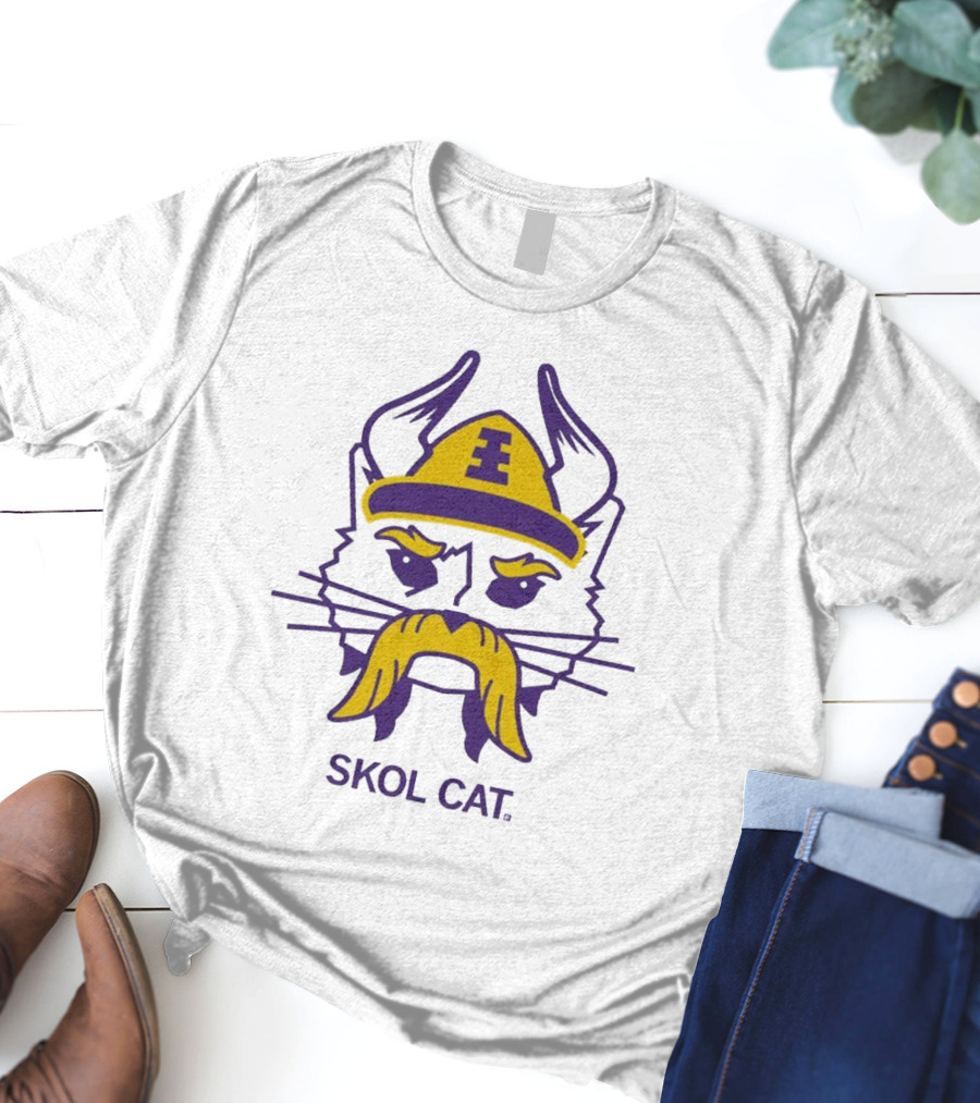 Skol Cat Viking Helmet Mustache Sports Enthusiast T-Shirt