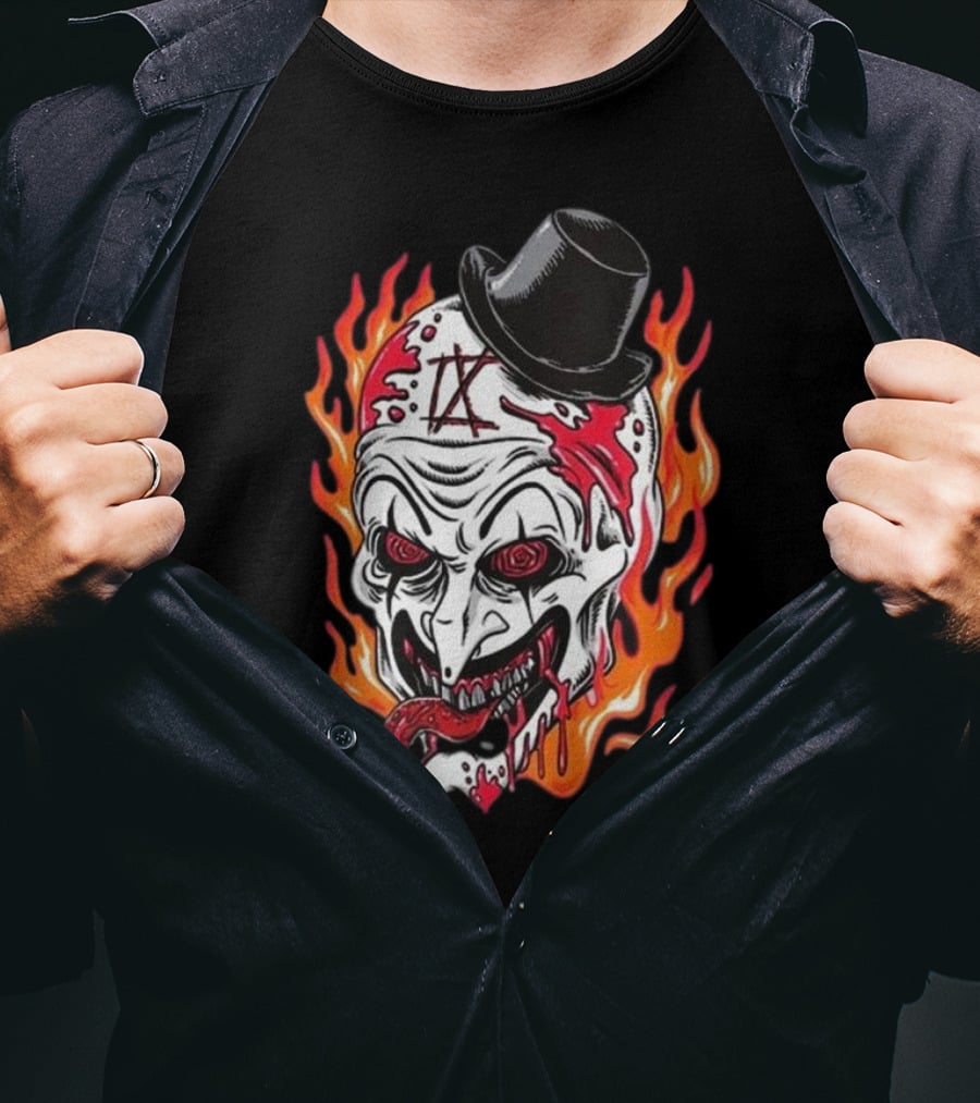 Psychos Only Art Will Never Die Flaming Skull Top Hat T-Shirt