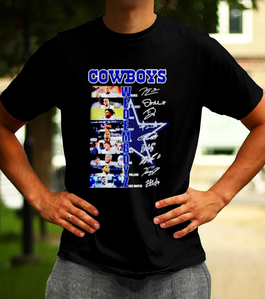 COWBOYS WE DEM BOYZ Dak Prescott DeMarcus Lawrence Trevon Diggs Brett Maher Tony Pollard CeeDee Lamb Zack Martin Dallas Players Signatures T-Shirt